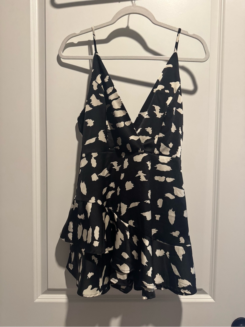 Lilyful Black Dress Romper with Cream Spot Print